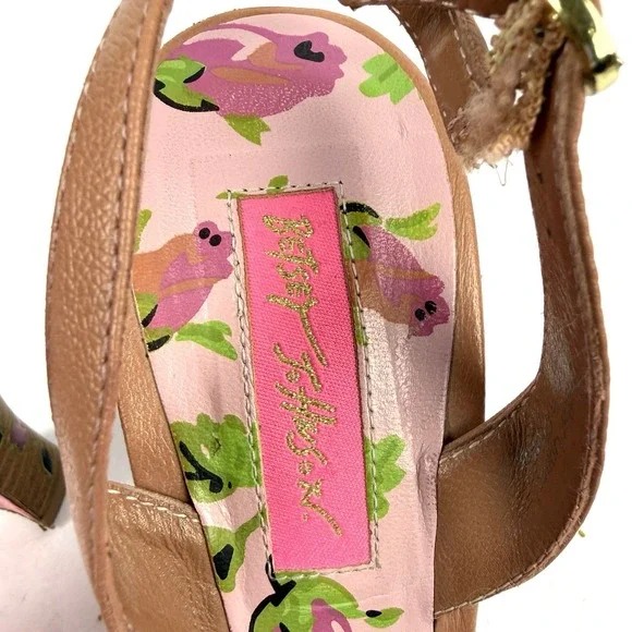 Betsey Johnson Jaya Heels 7.5 Barbiecore Pale Pink Floral Shoes Wood Platform - Picture 4 of 11